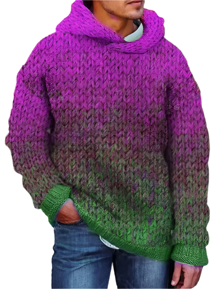 Men's Hand Woven Colorful Hooded Sweater