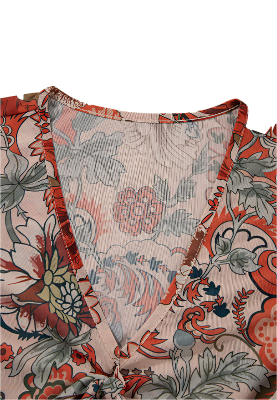 Floral V-Neck Flare Sleeve Blouse