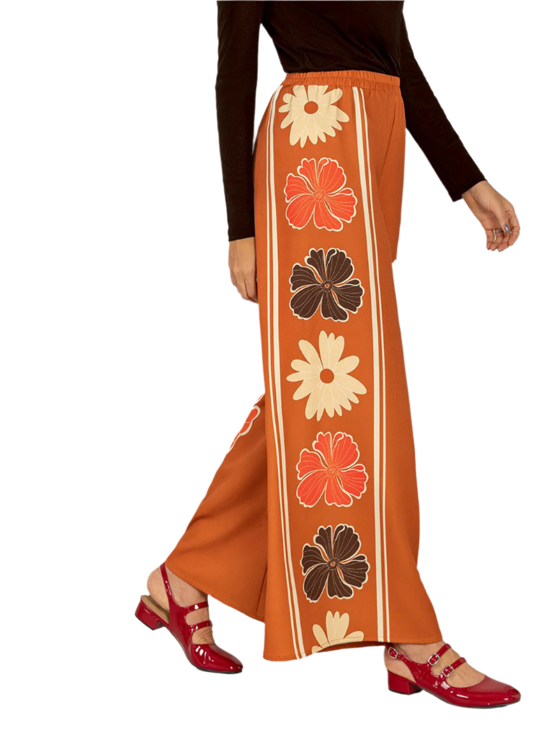 Printed Elastic Waist Wide Leg Pants