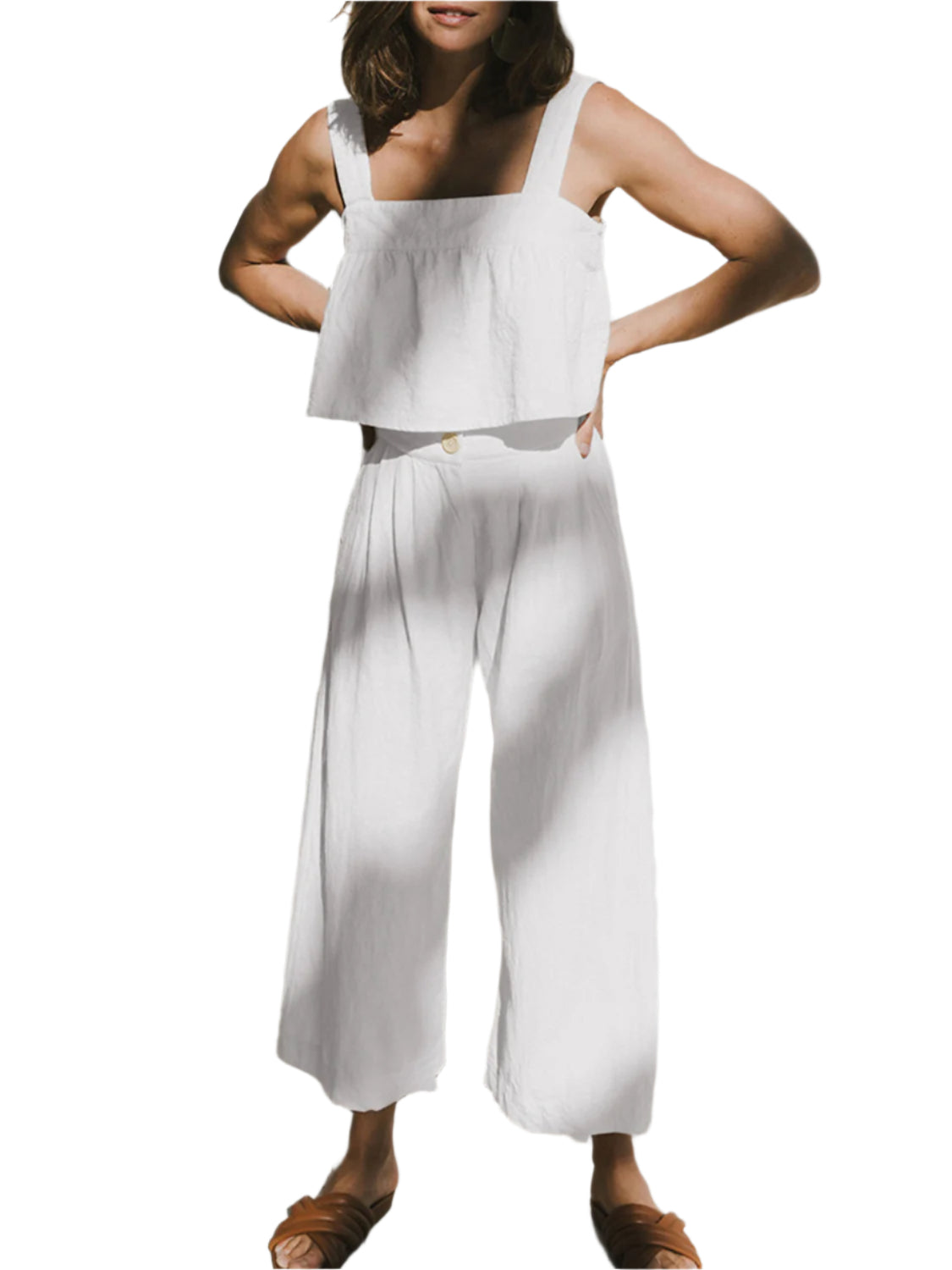 Square Neck Wide Strap Top and Pants Set