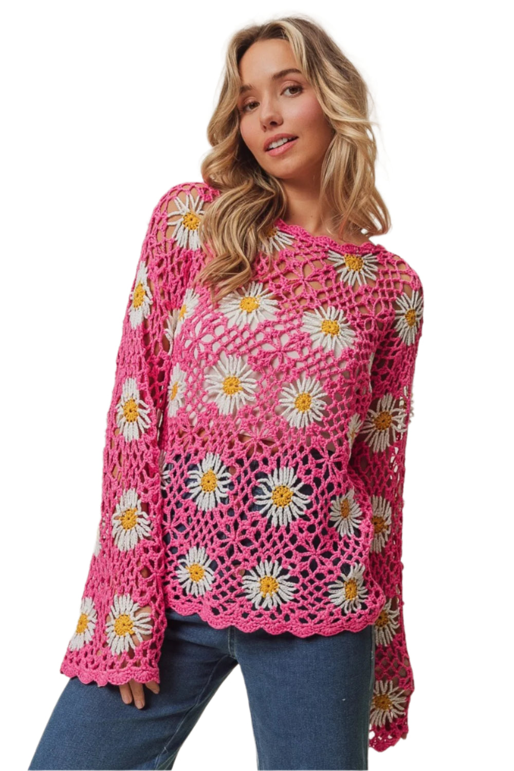 BiBi Floral Crochet Net Lace Cover Up
