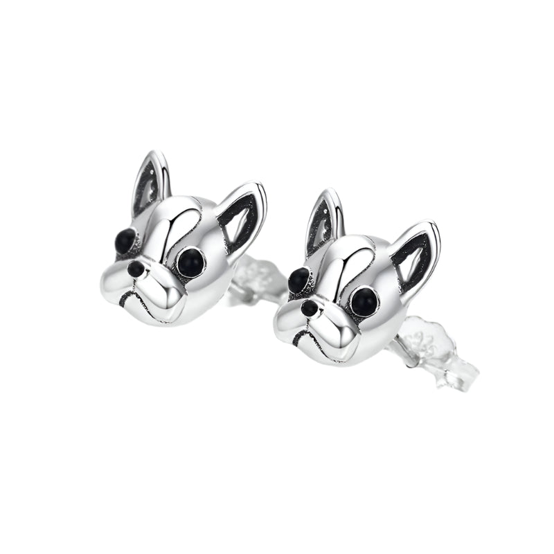 925 Sterling Silver French Bulldog Stud Earrings