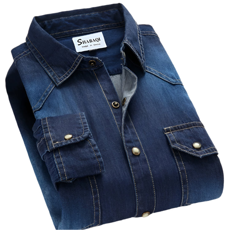 Men's Cotton Denim Long Sleeve Collard Shirt