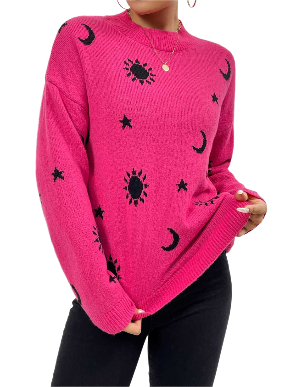 Patterned Drop Shoulder Sweater