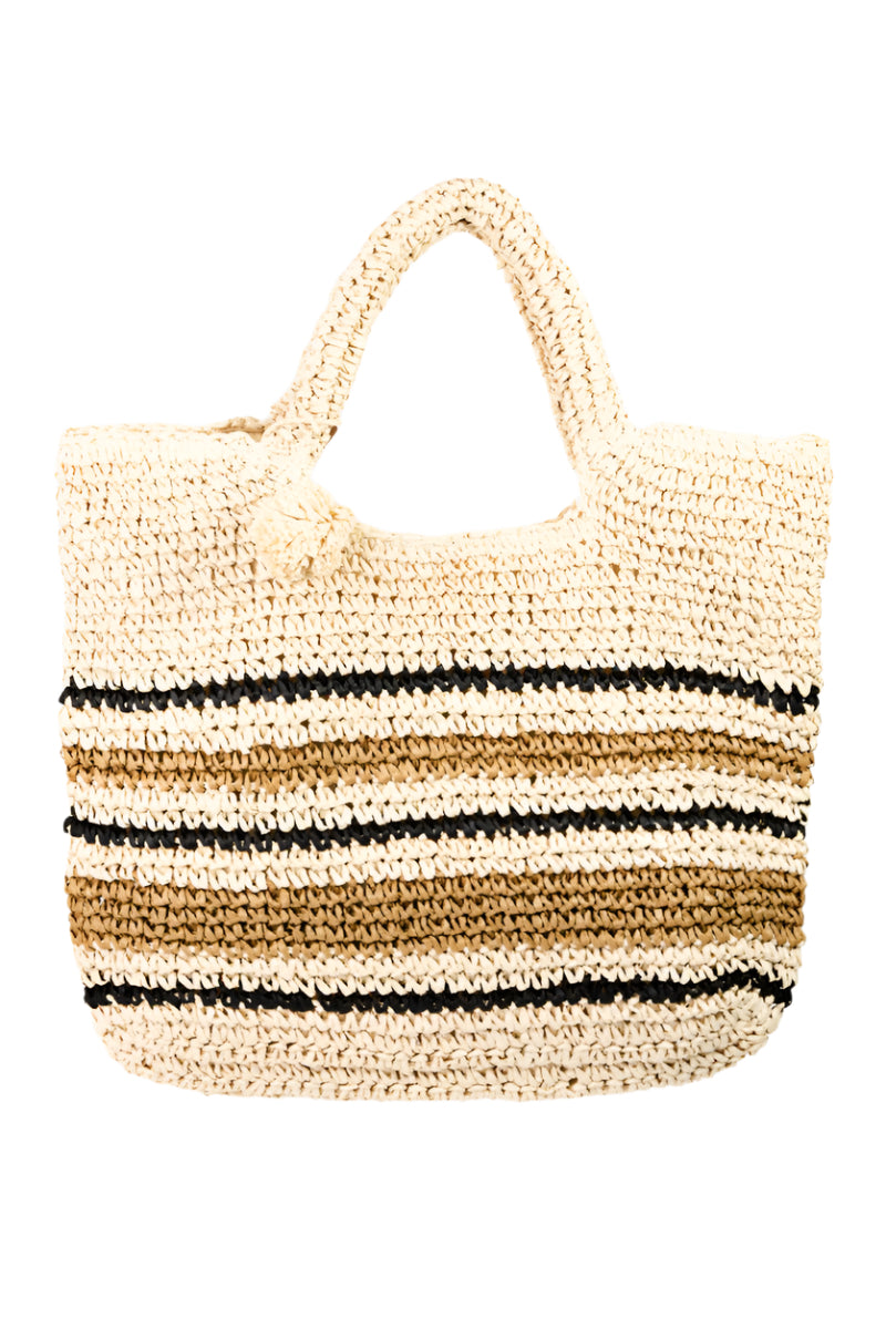 Fame Striped Straw Braided Tote Bag