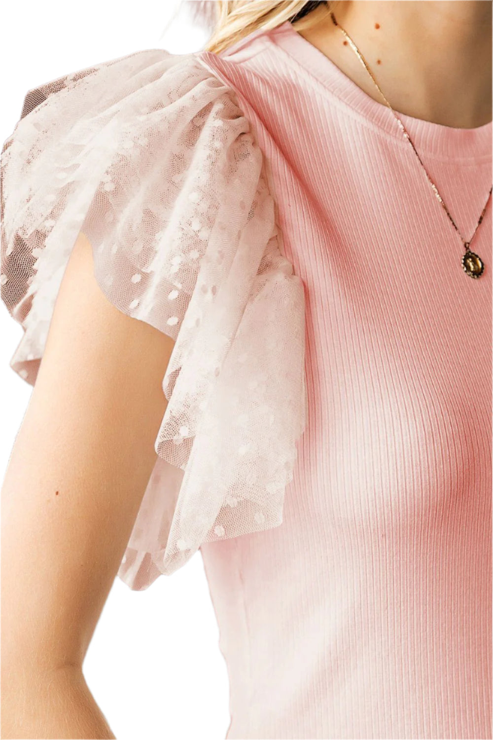 Ruffled Round Neck Cap Sleeve Blouse