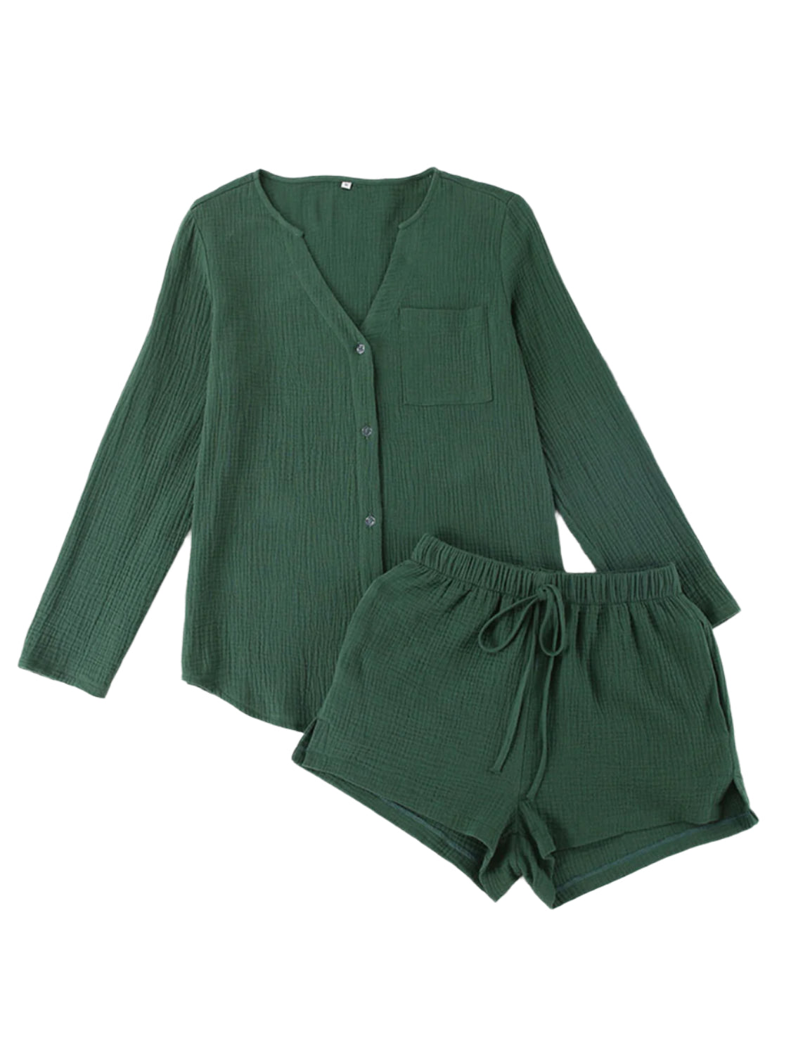 Notched Long Sleeve Top and Shorts Set