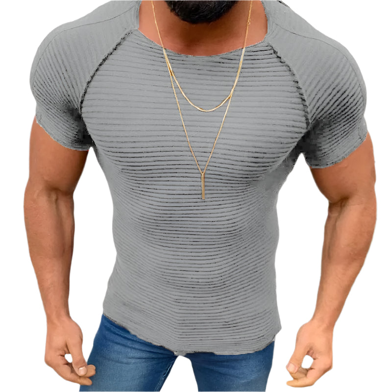 Men's Solid Color Fitted Round Neck Shirt