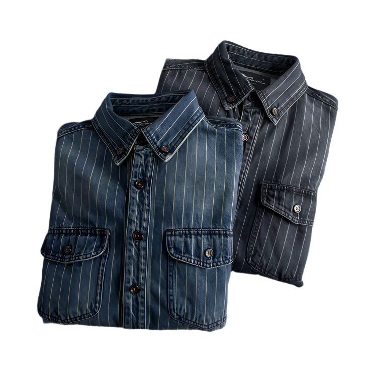 Men's Denim Distressed Button Down Shirt