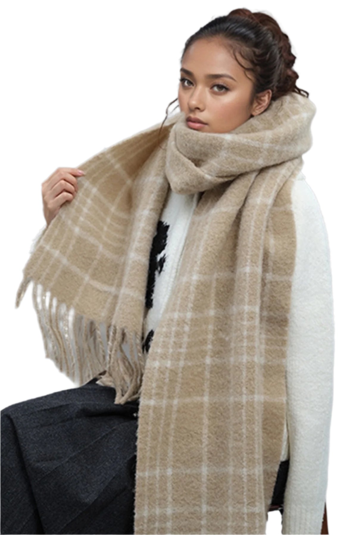 Fringe Plaid Thermal Scarf