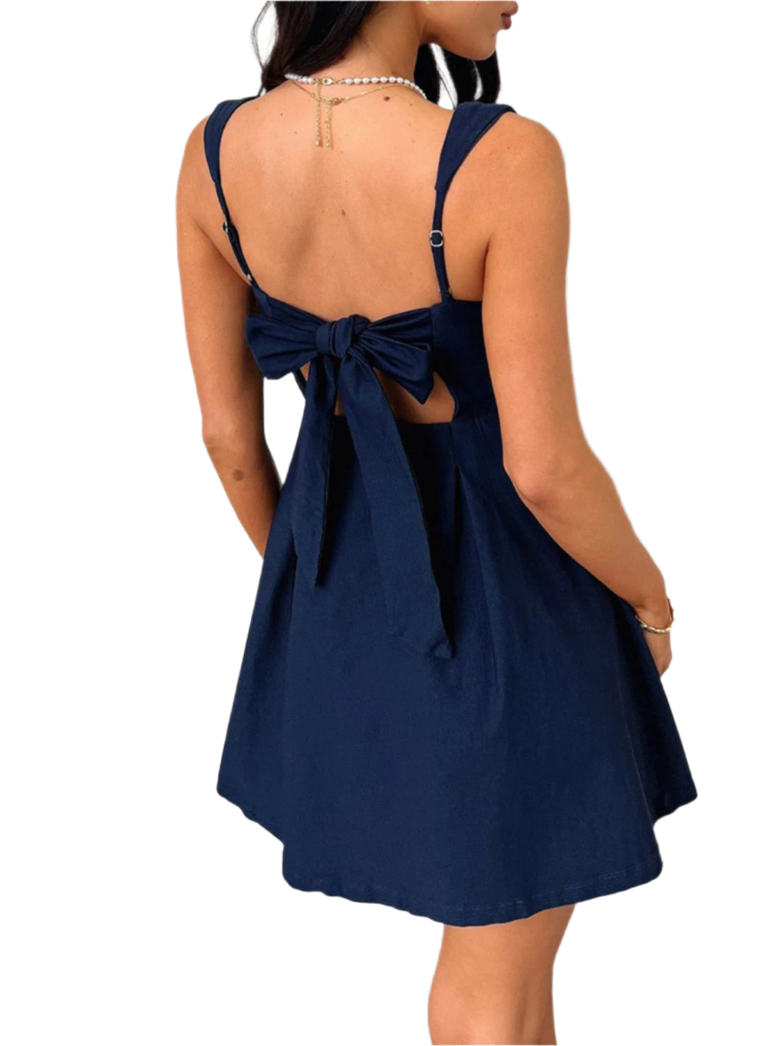 Devine Bow Back Square Neck Mini Dress