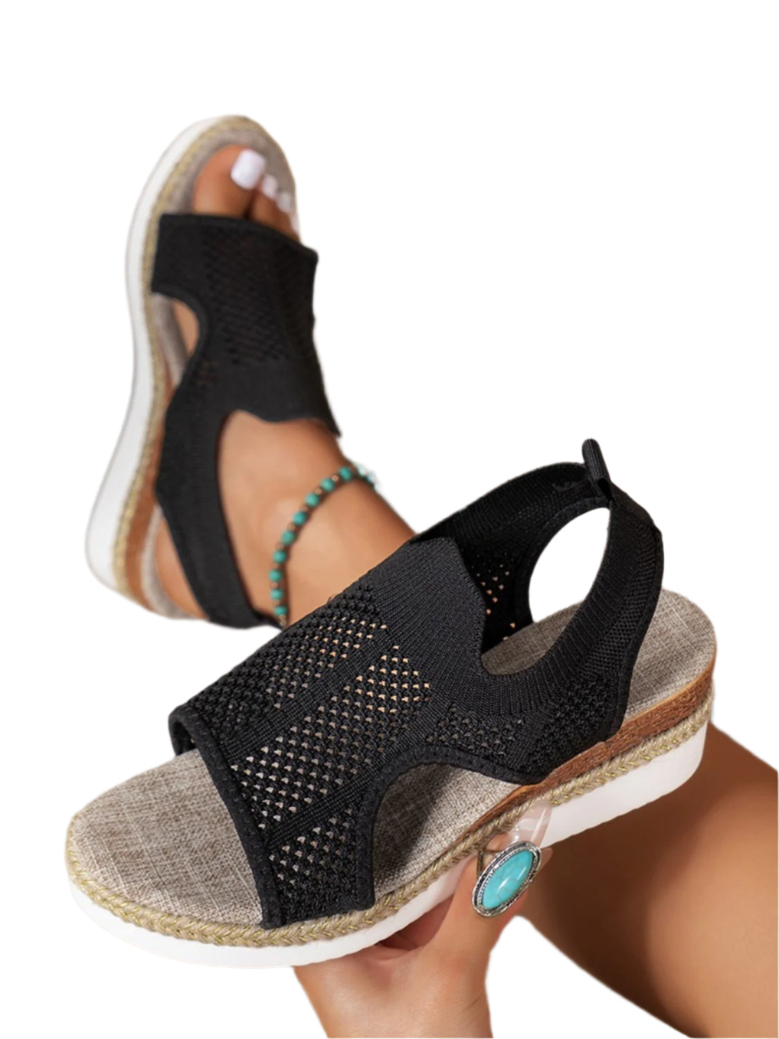 Open Toe Woven Wedge Sandals