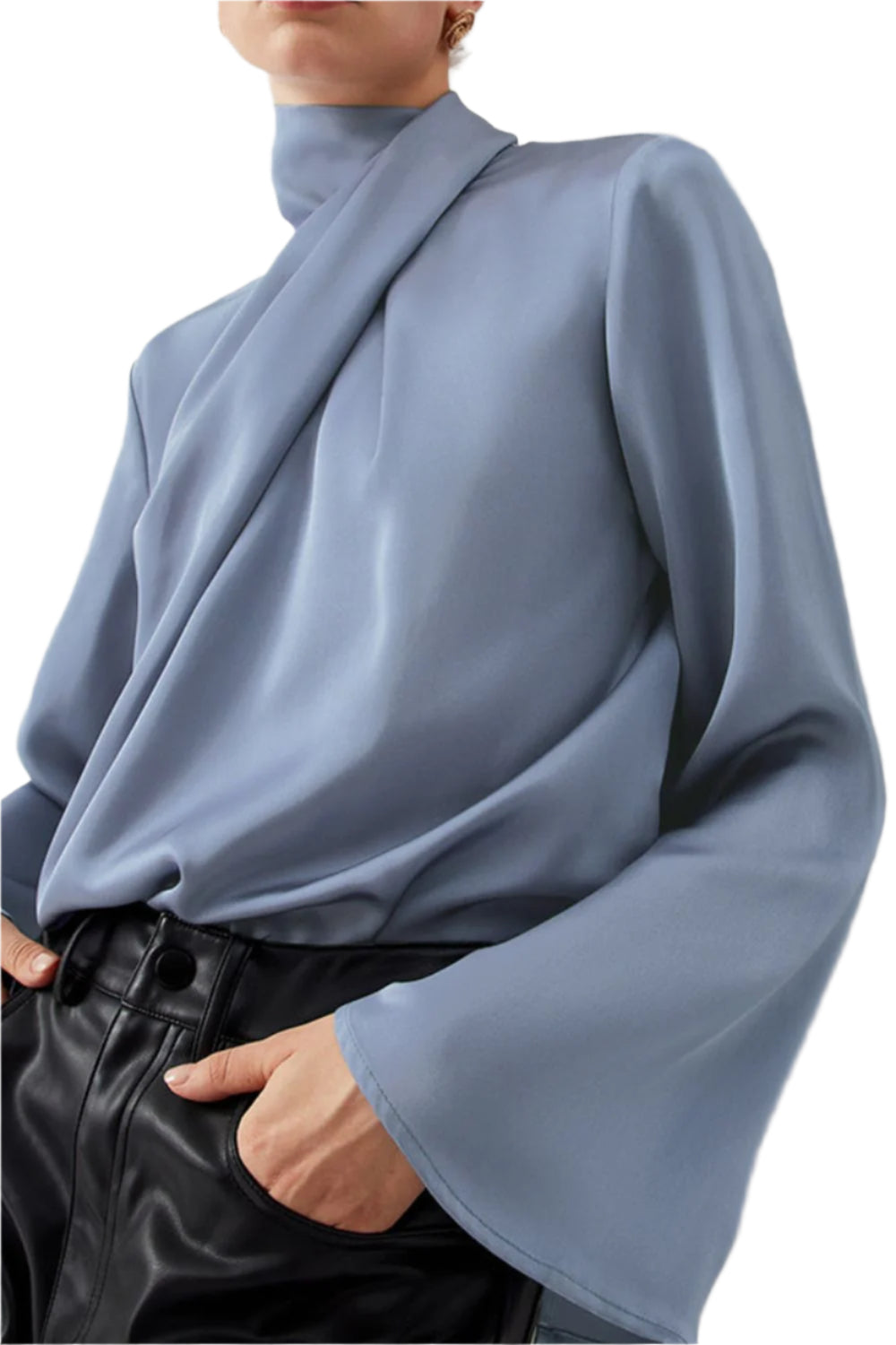 Cutout Turtleneck Long Sleeve Blouse