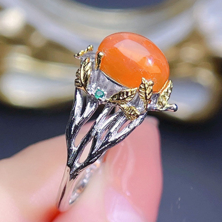 Fire Opal Crystal 925 Sterling Silver Ring