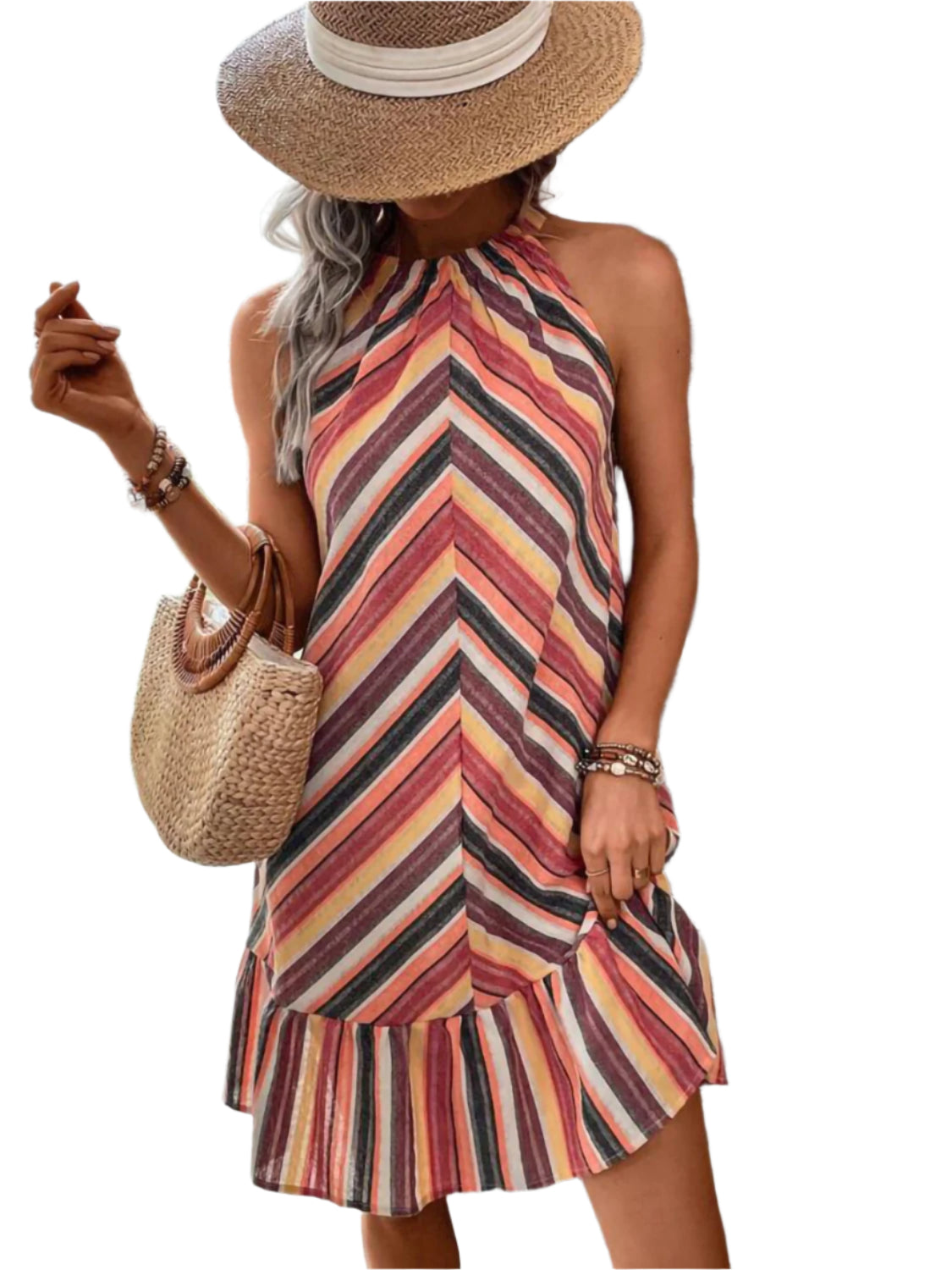 Striped Grecian Neck Dress