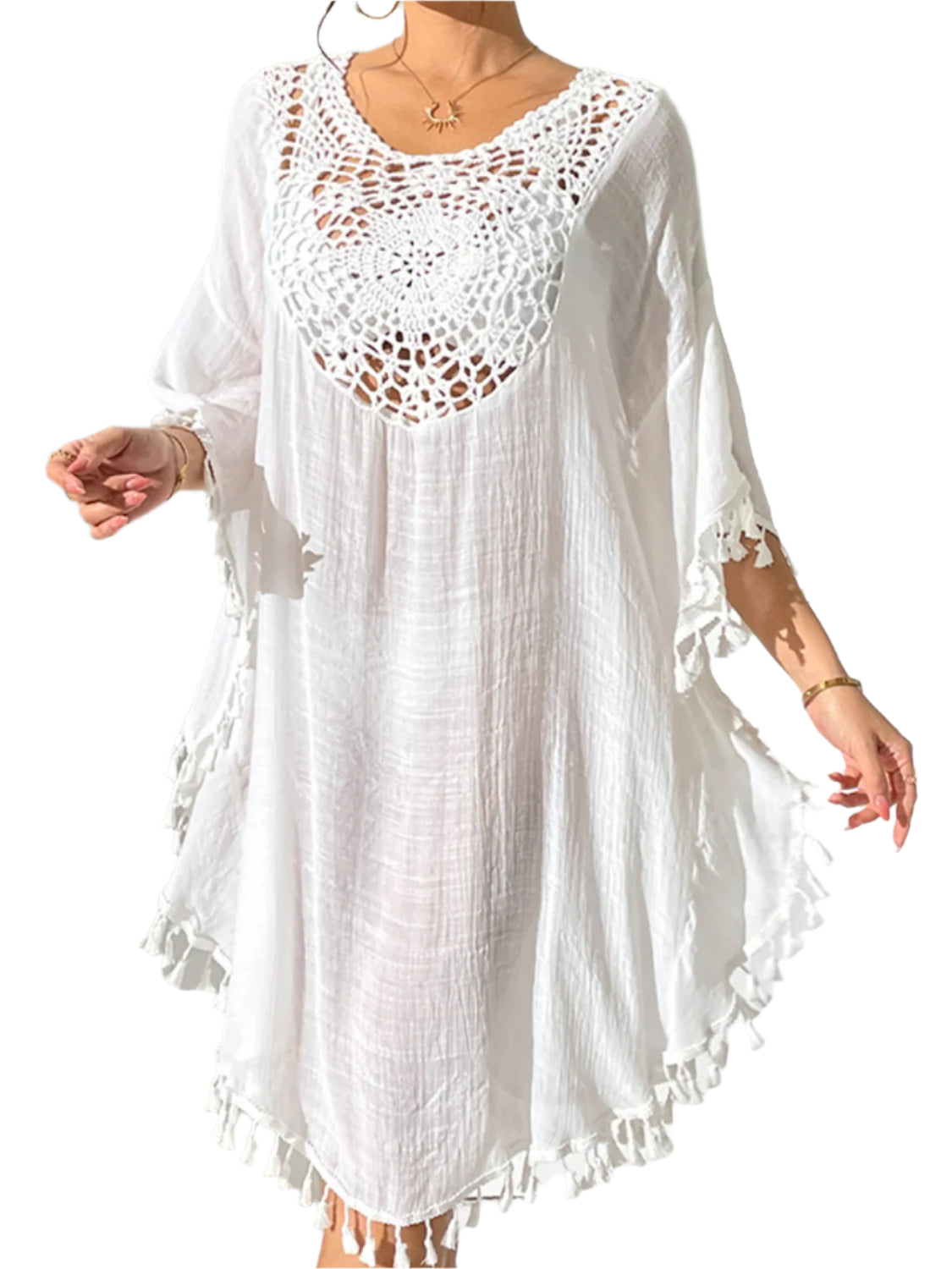 Tassel Cutout Scoop Neck Cover-Up Dress
