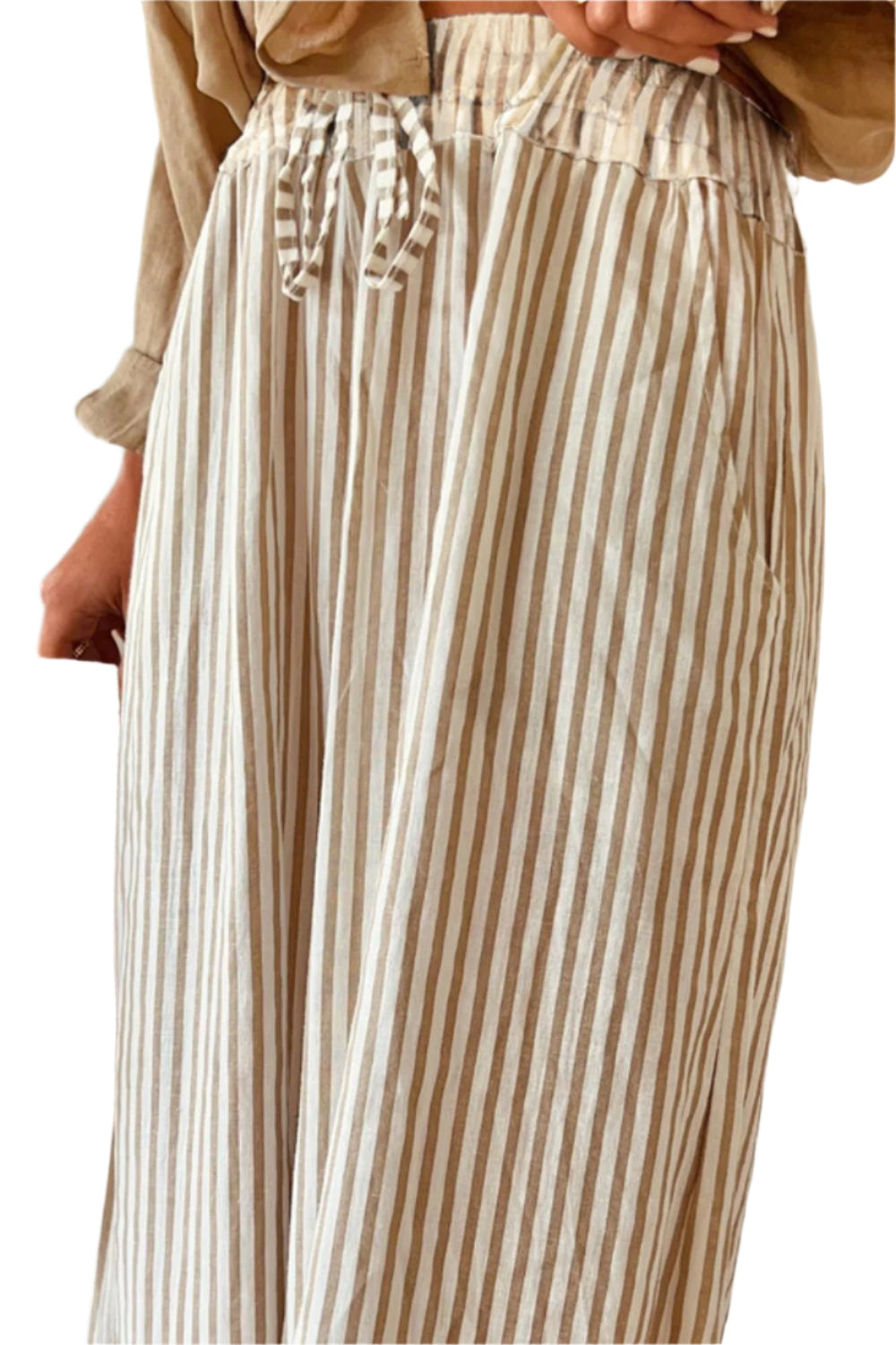 Pocketed Striped Wide Leg Pants