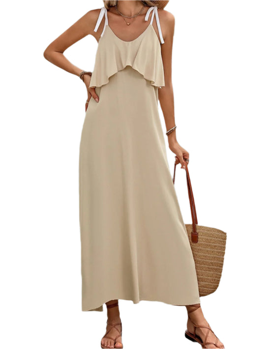 Perfee Tied Ruffled Scoop Neck Sleeveless Dress