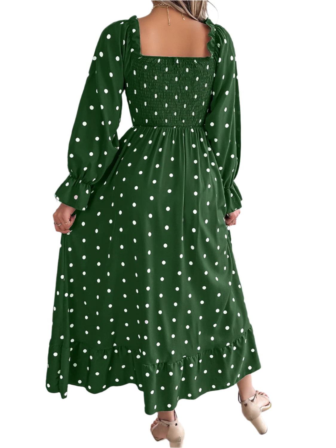 Polka Dot Flounce Sleeve Midi Dress