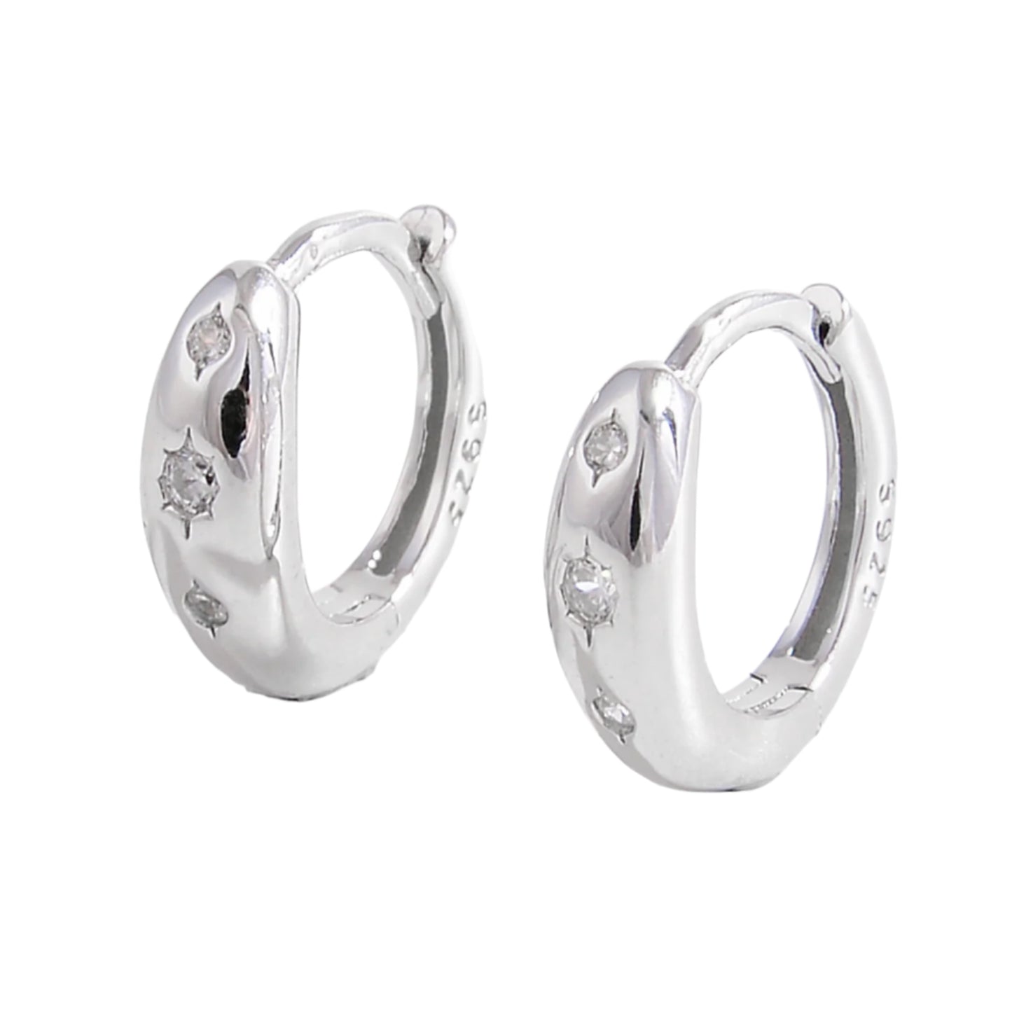 925 Sterling Silver Inlaid Zircon Huggie Earrings