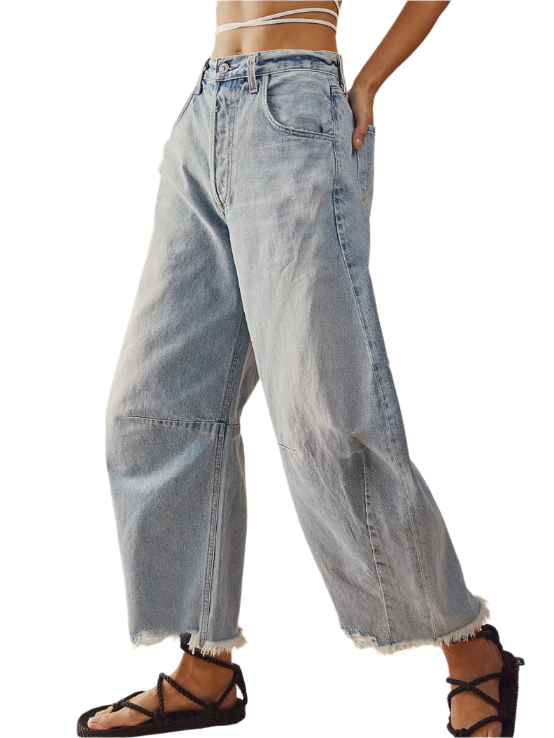 Raw Hem Wide Leg Jeans with Pockets