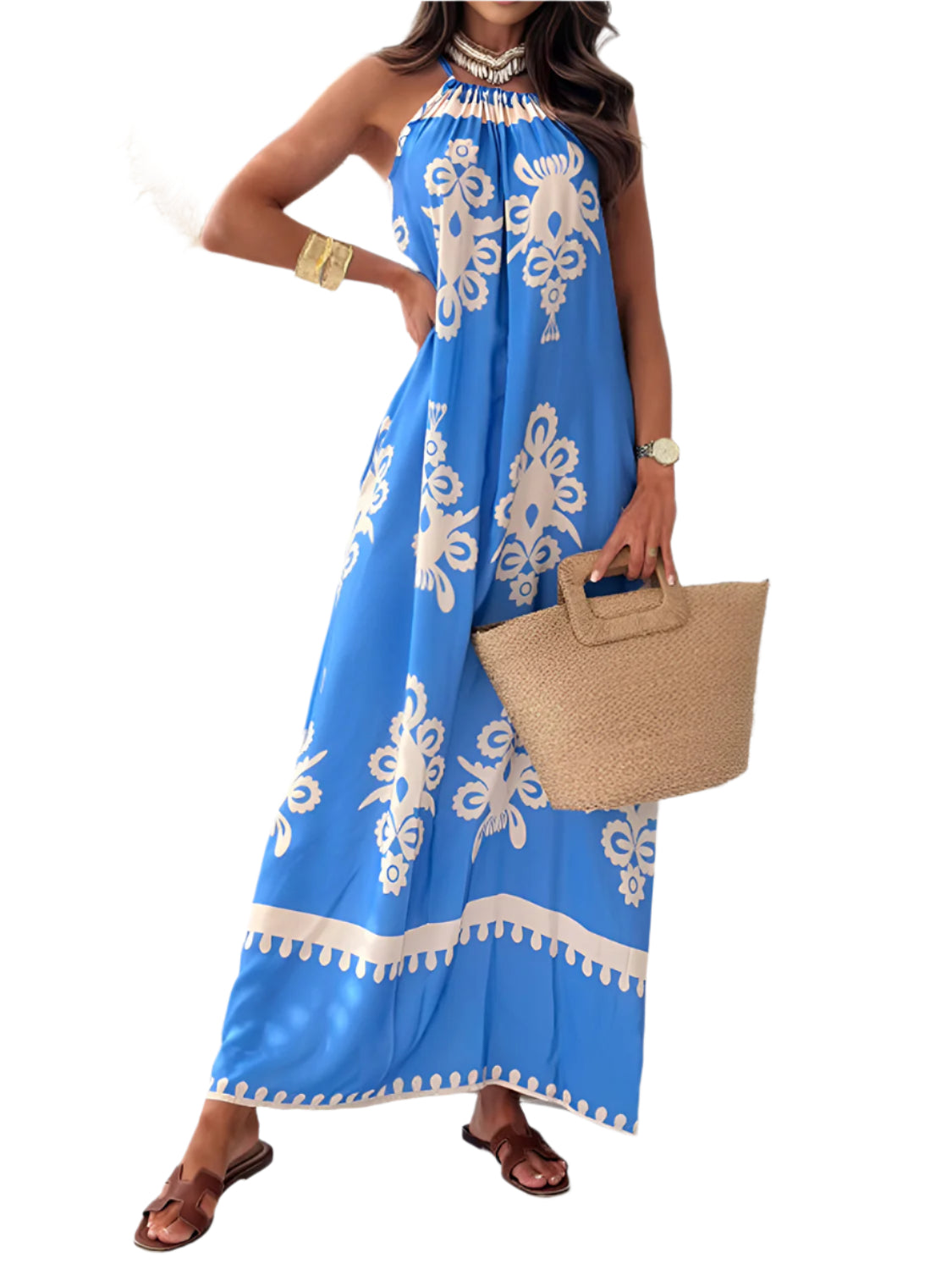 Printed Spaghetti Strap Sleeveless Maxi Dress