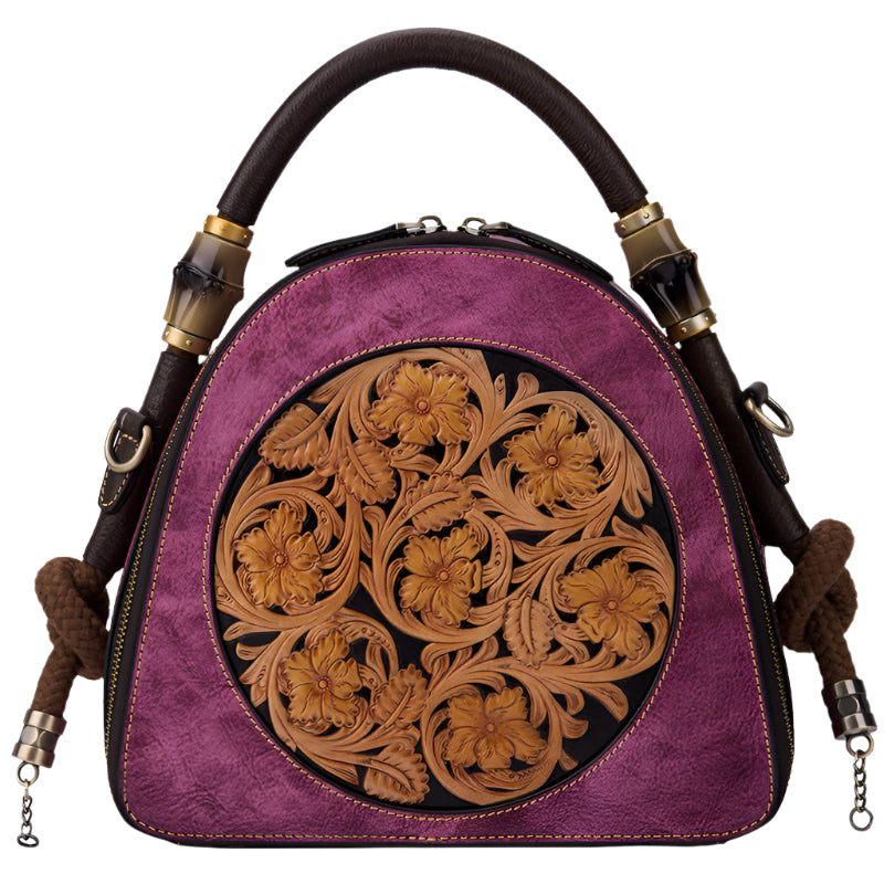 Handmade Western Floral Design Cowhide Leather Bag