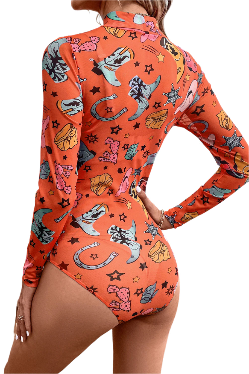 Printed Mock Neck Long Sleeve Bodysuit