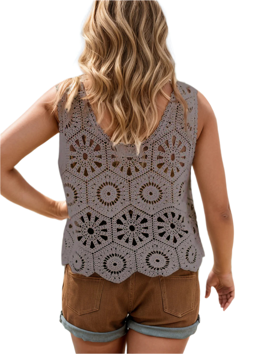 Openwork Round Neck Knit Vest