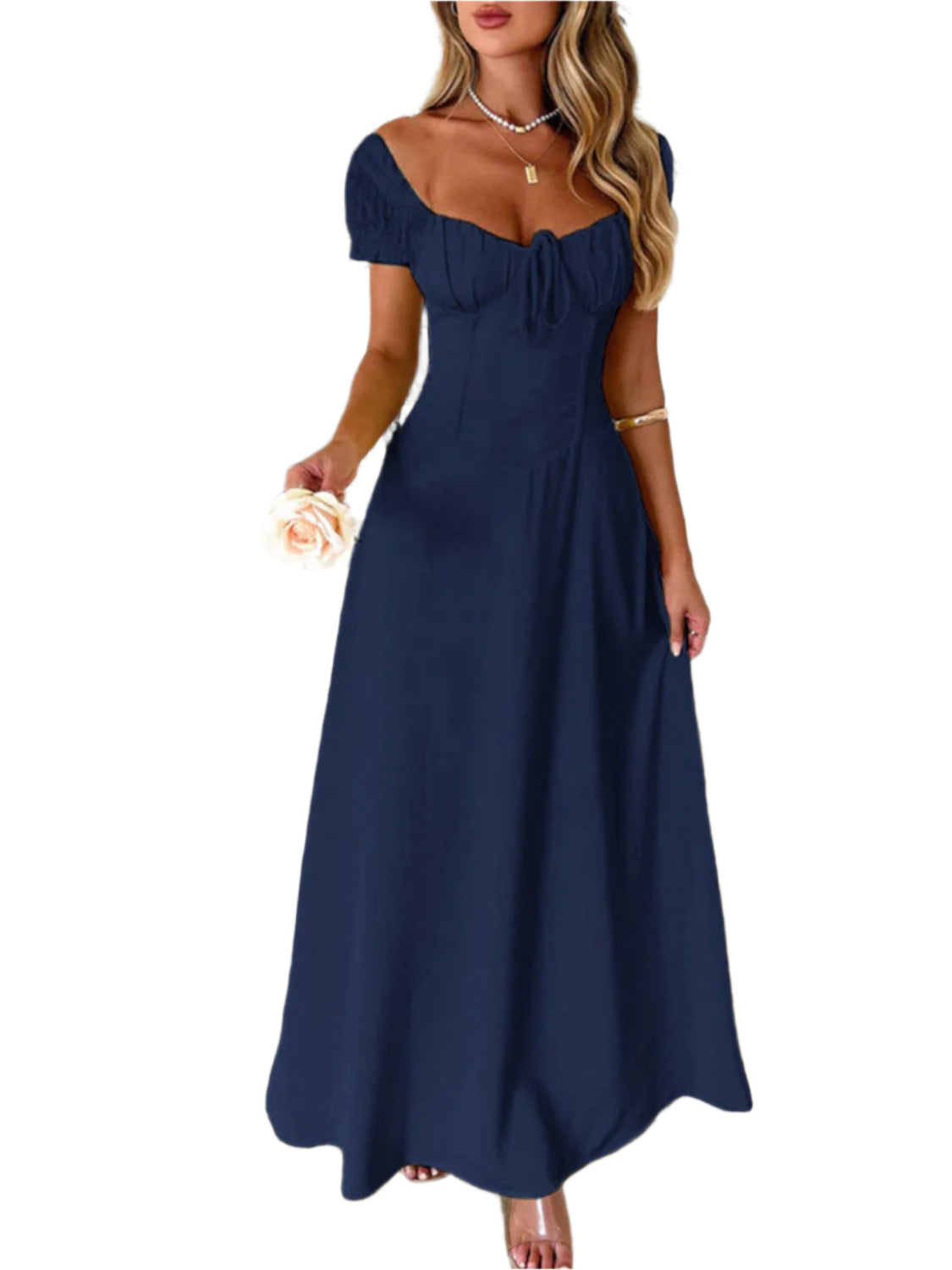 Devine Sweetheart Neck Short Sleeve Maxi Dress