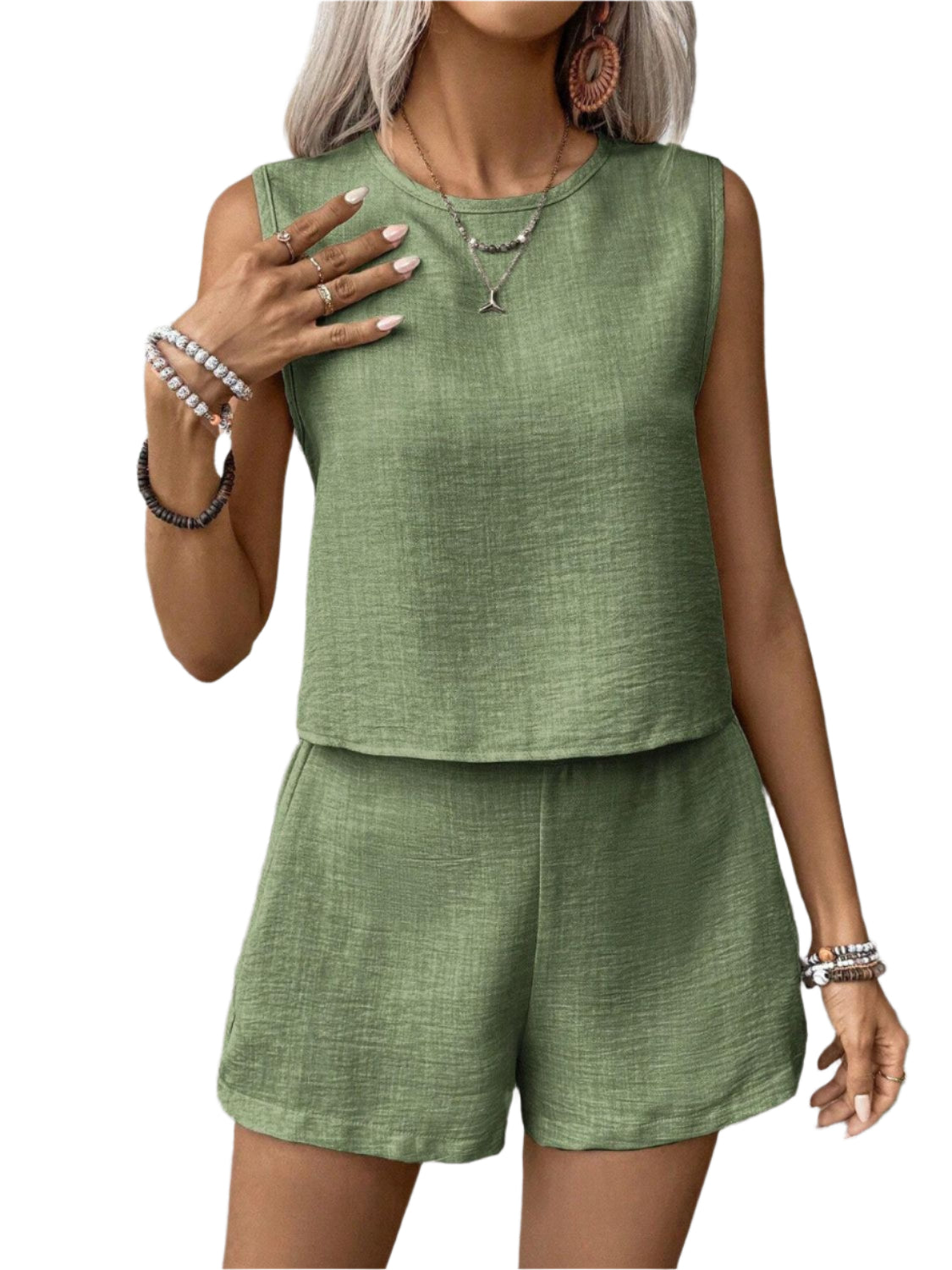 Round Neck Sleeveless Top and Shorts Set