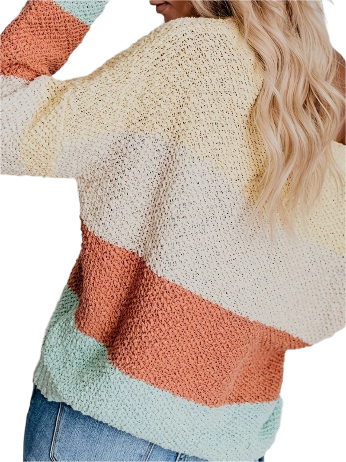 Color Block Round Neck Long Sleeve Sweater