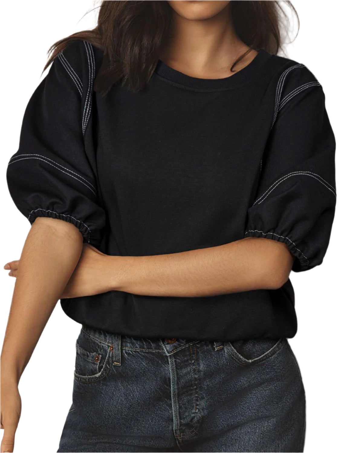 Contrast Stitches Detail Half Sleeve Blouse