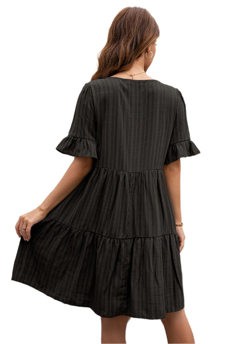 Ivy Lane Tassel Tie-Neck Ruffle Hem Dress