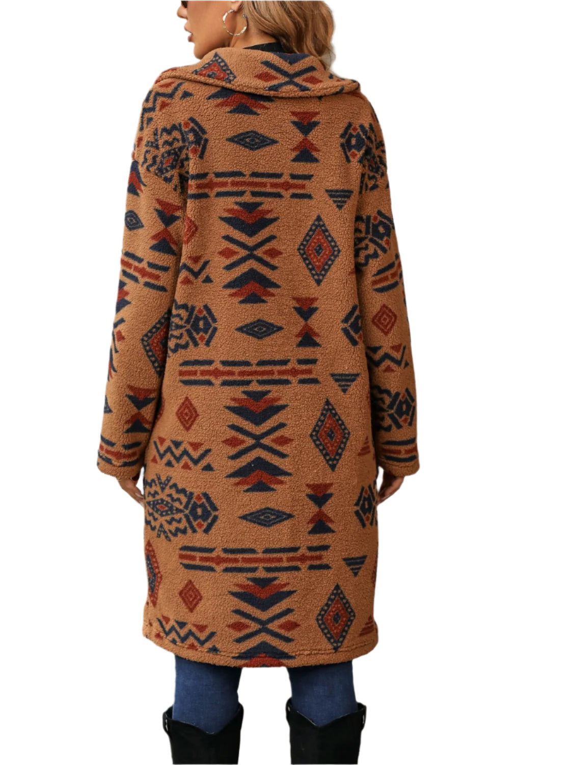 Geometric Pocketed Dropped Shoulder Coat