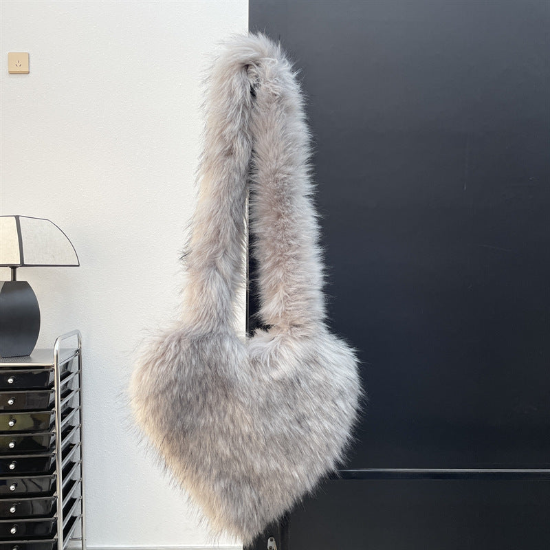 Faux Fur Big Heart Crossbody Bag