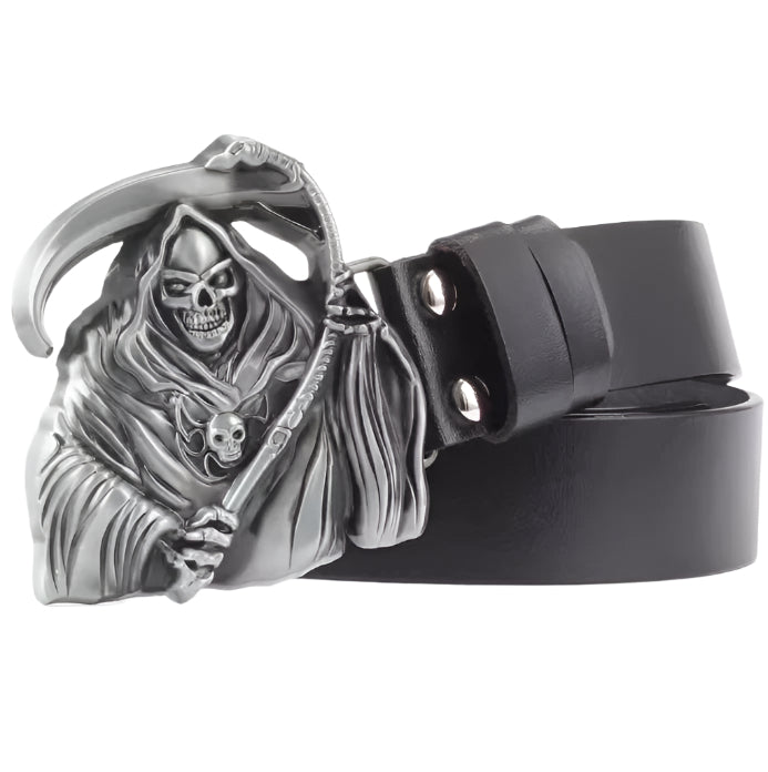Cowhide Leather Belt with Skull Buckle
