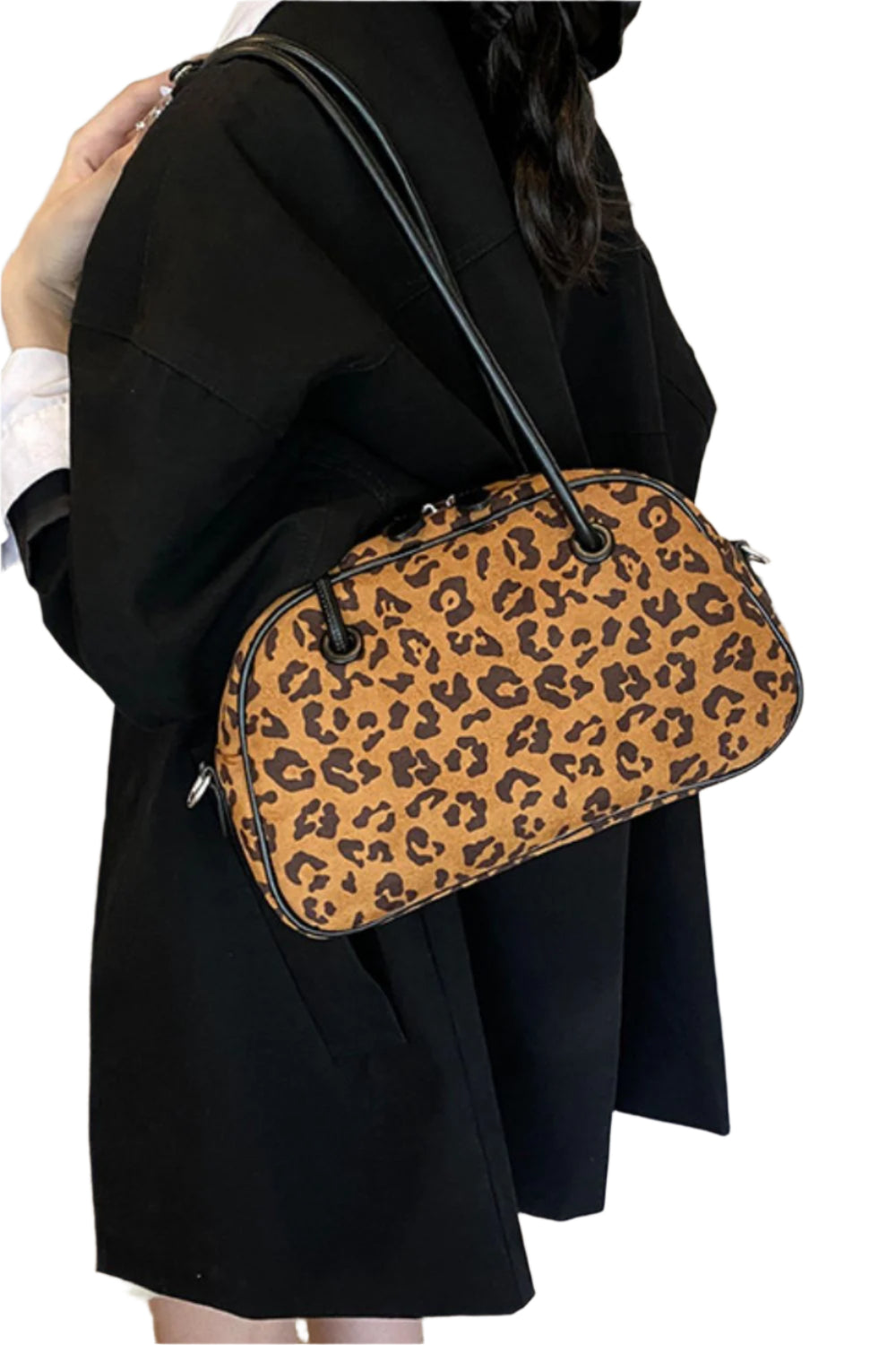 Leopard Suede Medium Shoulder Bag