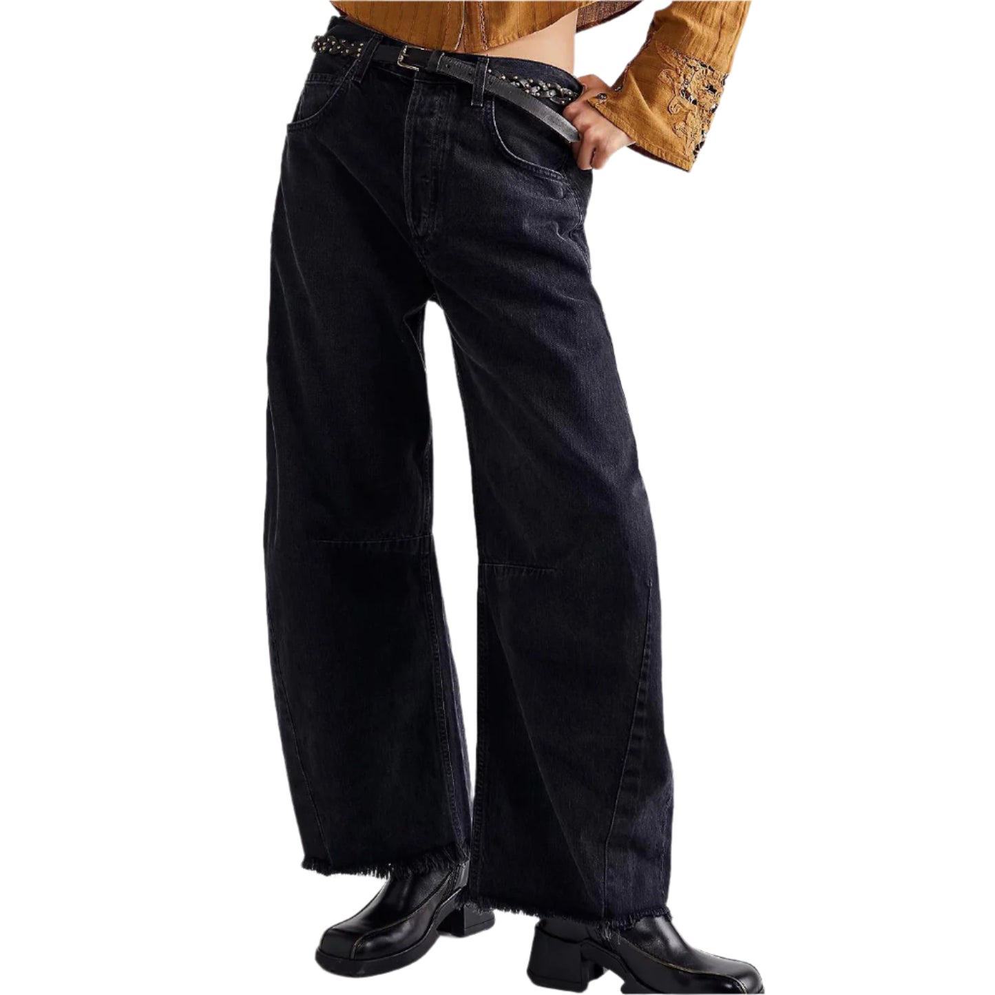 Raw Hem Wide Leg Jeans with Pockets