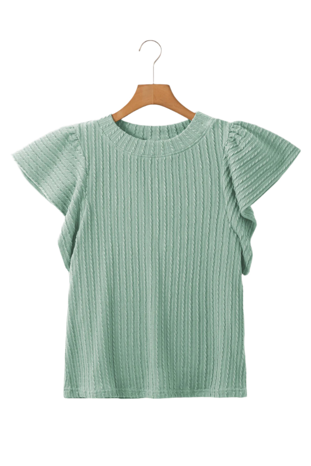 Textured Round Neck Flounce Sleeve Blouse