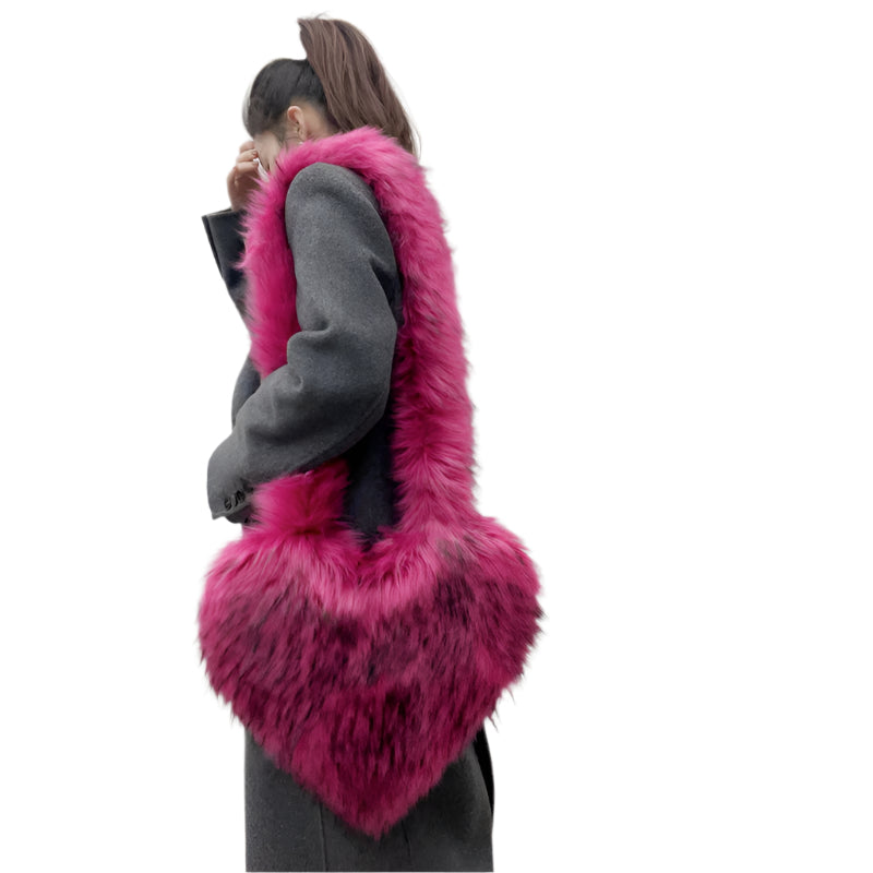 Faux Fur Big Heart Crossbody Bag