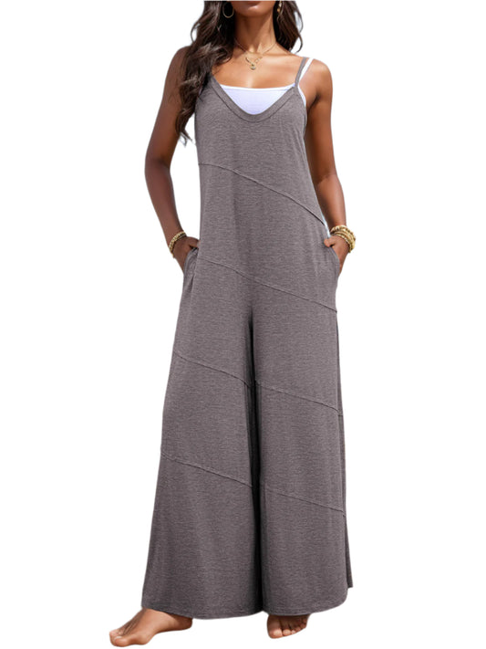 V-Neck Spaghetti Strap Wide Leg Jumpsuit