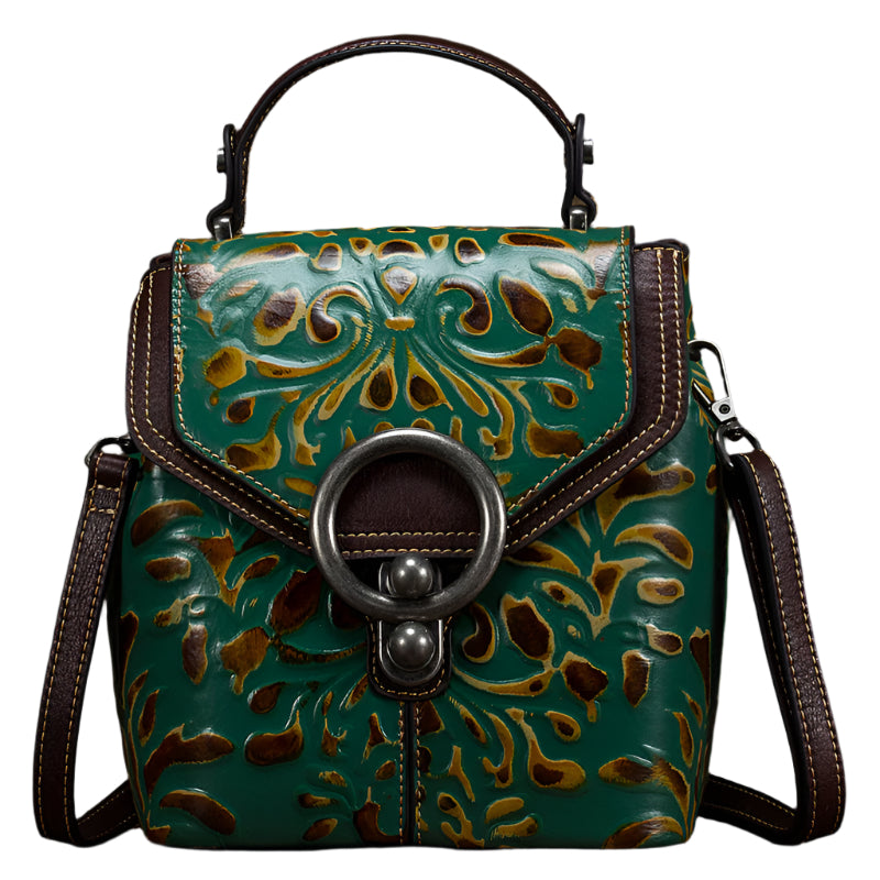 Embossed Cowhide Leather Handbag