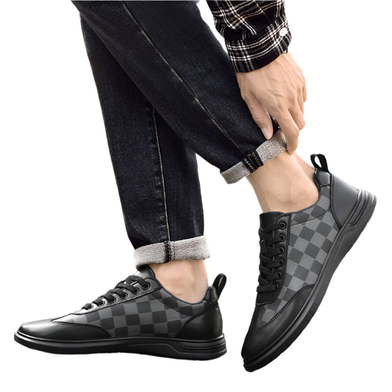 Men's Cowhide Leather Plaid Shoes