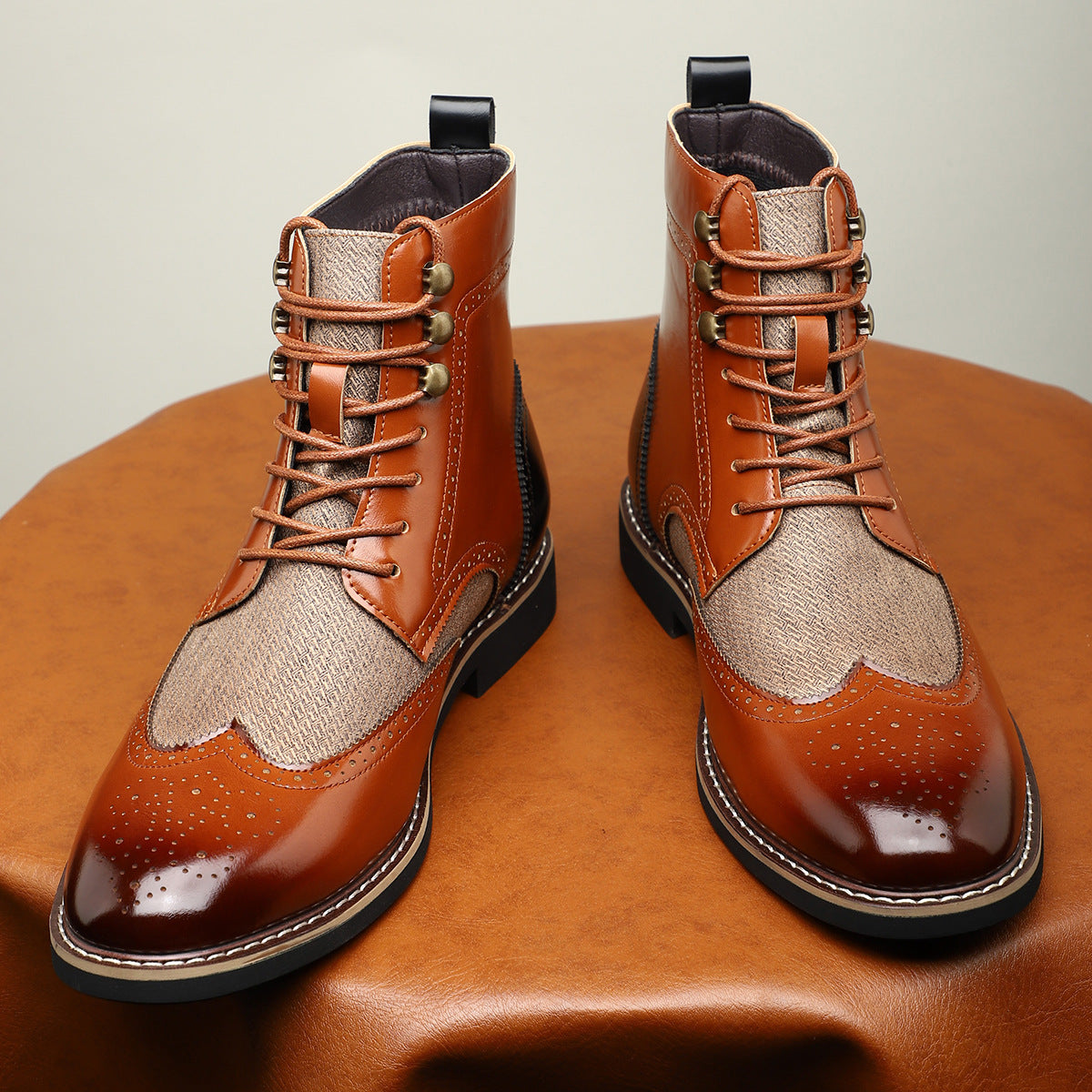 Men's High Top Color Blocked Leather Shoes