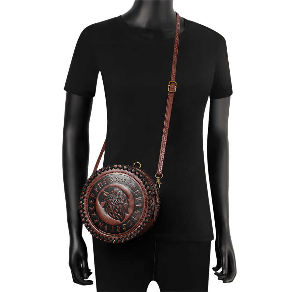Unisex PU Leather Raven Bag with Norse Elder Futhark Runes