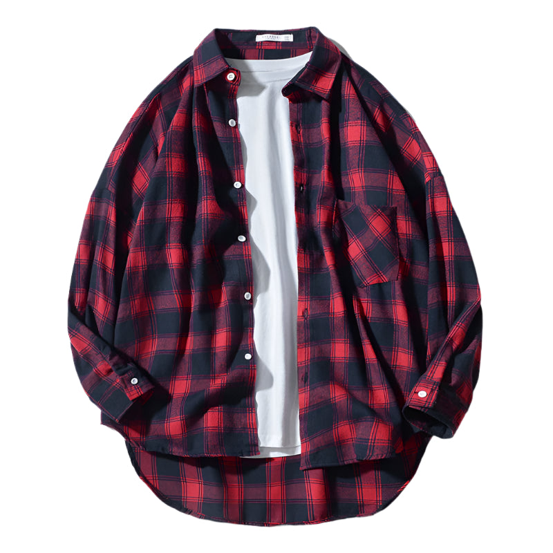 Men's Plaid Long Sleeve Collard Shirt