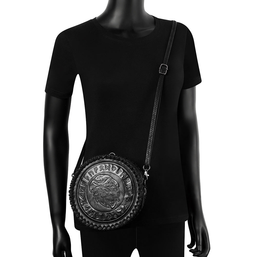 Unisex PU Leather Raven Bag with Norse Elder Futhark Runes