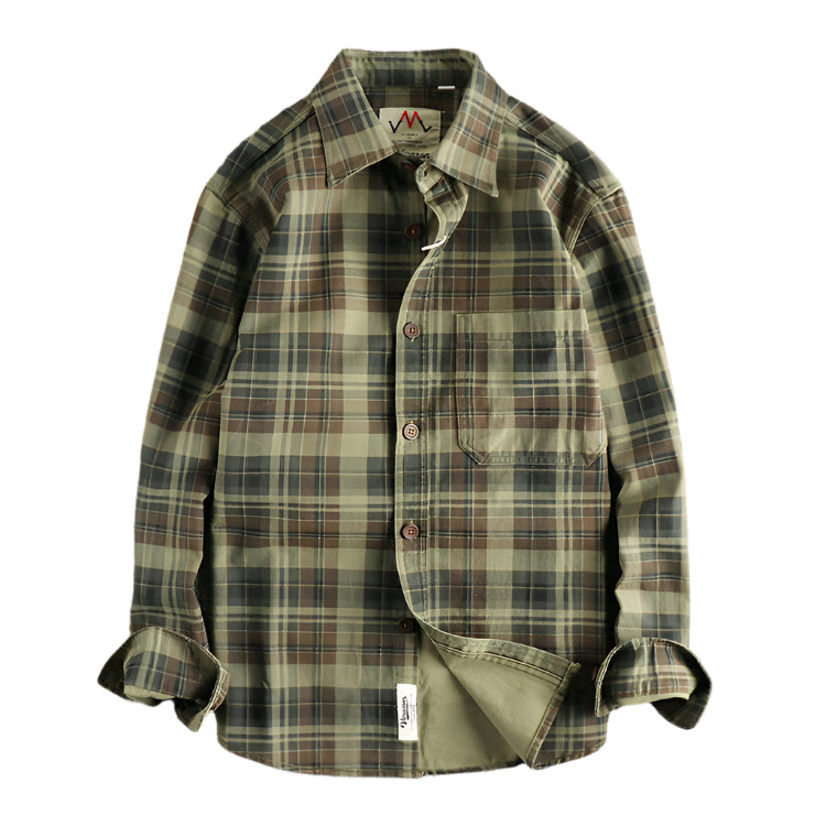 Men's Long Sleeve Collard Plaid Shirt