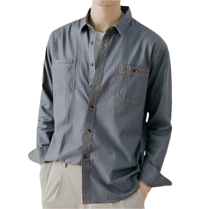Men's Long Sleeve Denim Button Down Shirt